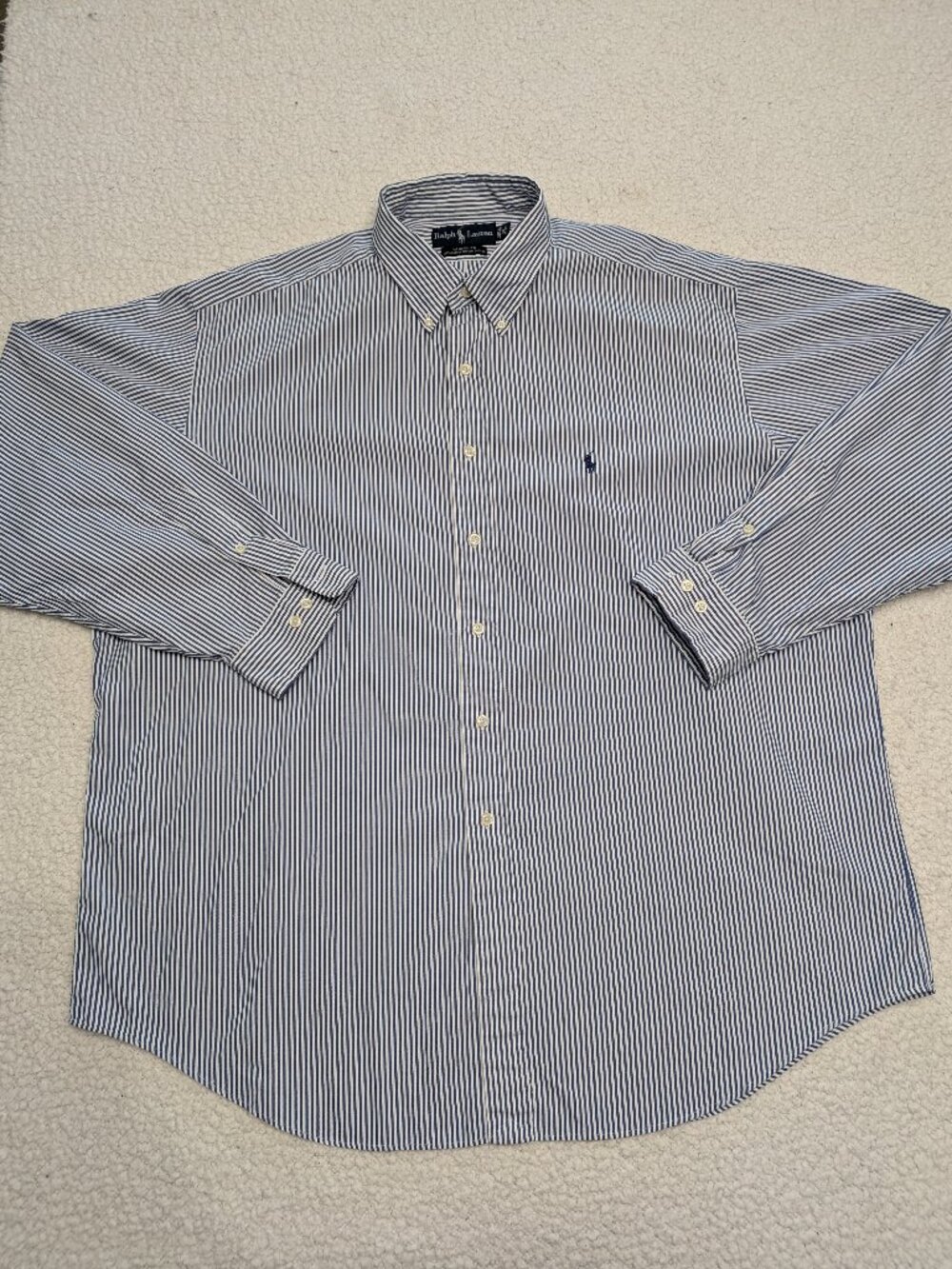 Ralph Lauren Yarmouth Blue Stripe Button Down Shirt Mens 16.5 34